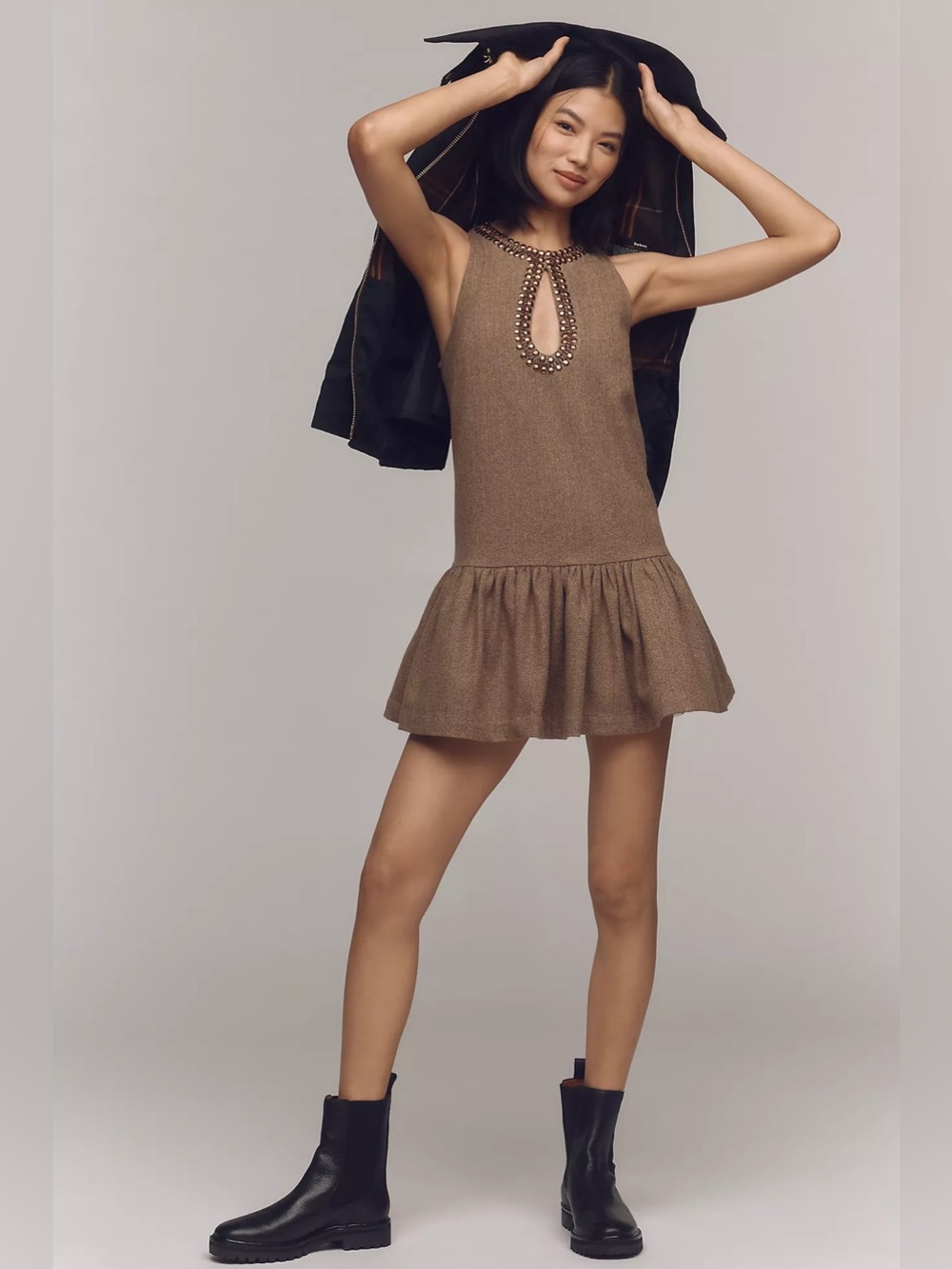 Anthropologie Sleeveless Brown Keyhole Drop-Waist Mini Dress